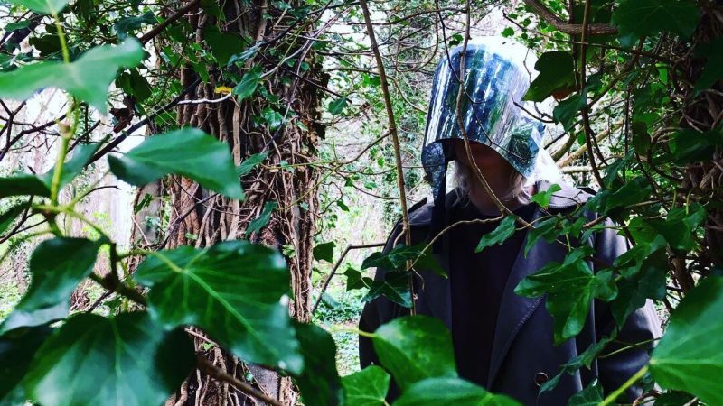 Violeta Marchenkova trials a prototype mirrored helmet in the woods.